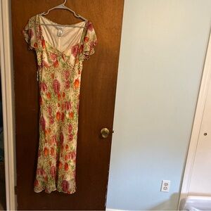Nine West Orange and Pink Maxi Sundress with Sweetheart Neckline